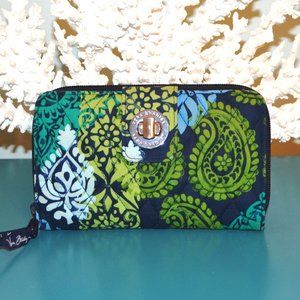Vera Bradley Navy Paisley Turnlock RFID Wallet